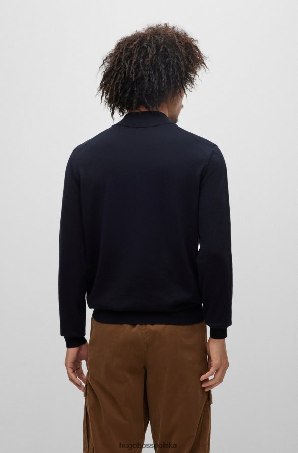 Hugo Boss ciemnoniebieski sweter hugo z organicznej bawełny, zapinany na zamek i wyhaftowane logo ciemny niebieski R0X0H61636