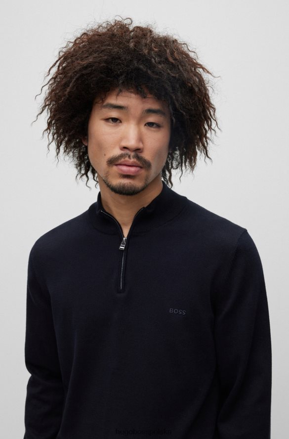 Hugo Boss ciemnoniebieski sweter hugo z organicznej bawełny, zapinany na zamek i wyhaftowane logo ciemny niebieski R0X0H61636