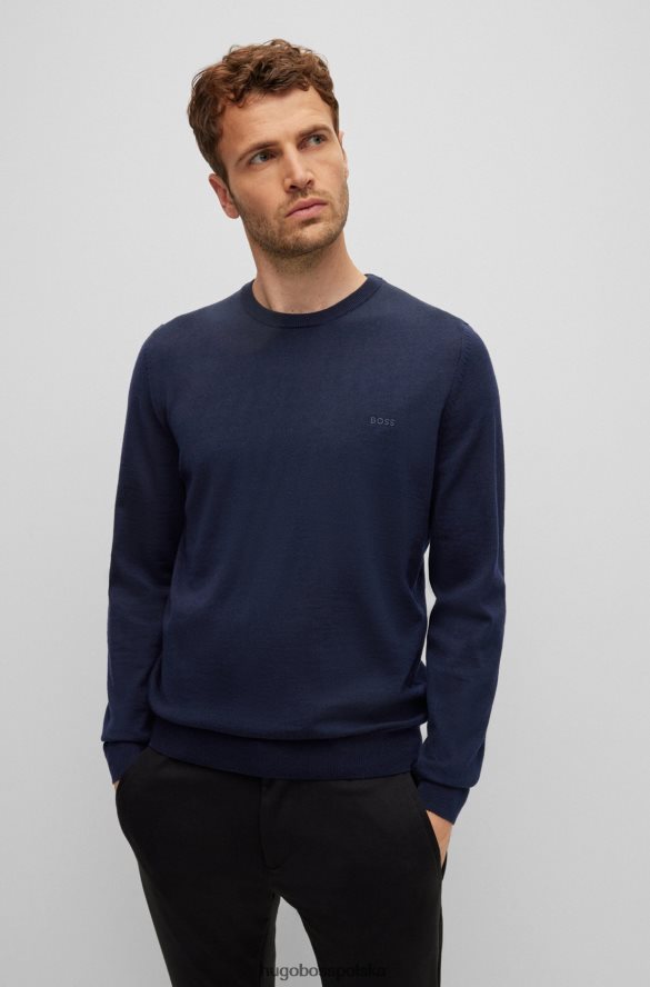 Hugo Boss ciemnoniebieski sweter z wyszytym logo, wykonany z odpowiedzialnej wełny hugo ciemny niebieski R0X0H61639