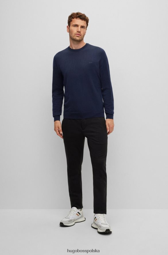 Hugo Boss ciemnoniebieski sweter z wyszytym logo, wykonany z odpowiedzialnej wełny hugo ciemny niebieski R0X0H61639