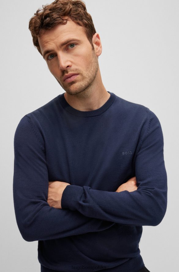 Hugo Boss ciemnoniebieski sweter z wyszytym logo, wykonany z odpowiedzialnej wełny hugo ciemny niebieski R0X0H61639