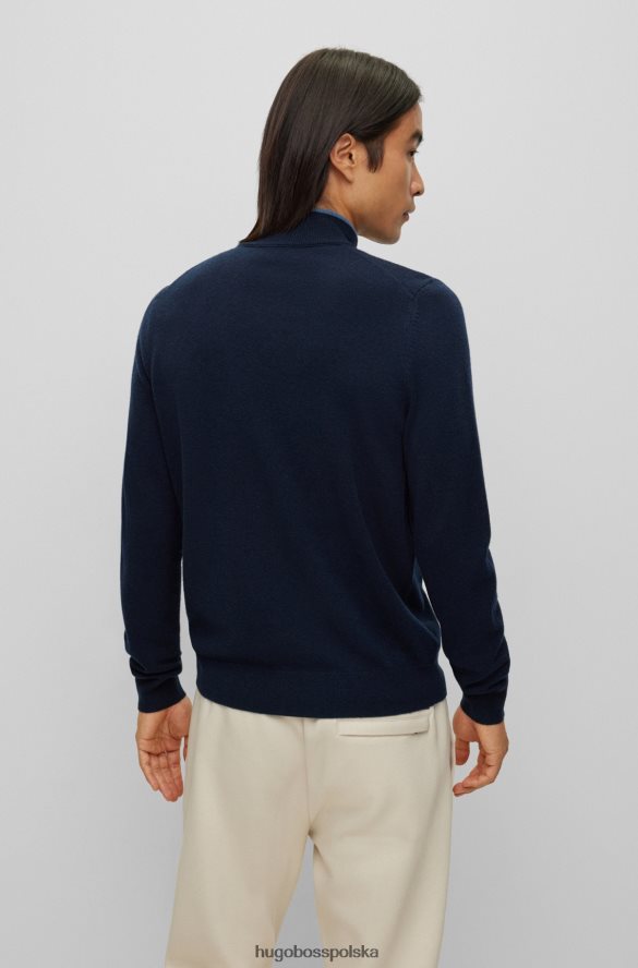 Hugo Boss ciemnoniebieski sweter zapinany na zamek z dziewiczej wełny z haftowanym logo hugo ciemny niebieski R0X0H61314