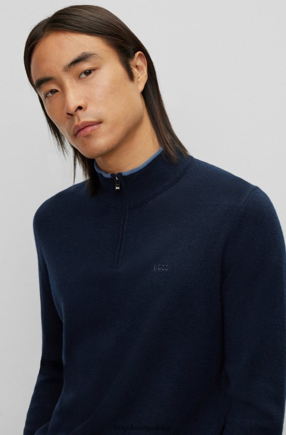 Hugo Boss ciemnoniebieski sweter zapinany na zamek z dziewiczej wełny z haftowanym logo hugo ciemny niebieski R0X0H61314