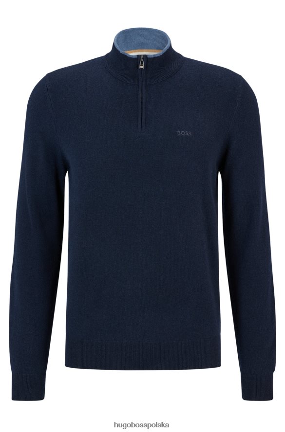 Hugo Boss ciemnoniebieski sweter zapinany na zamek z dziewiczej wełny z haftowanym logo hugo ciemny niebieski R0X0H61314