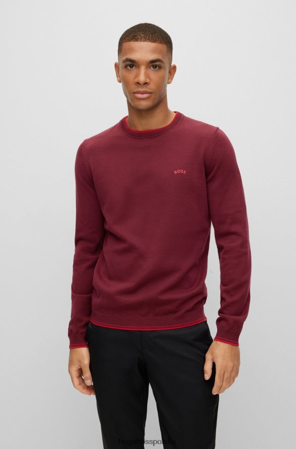 Hugo Boss ciemnoróżowy sweter hugo z bawełny organicznej o regularnym kroju z zaokrąglonym logo ciemno różowy R0X0H61488