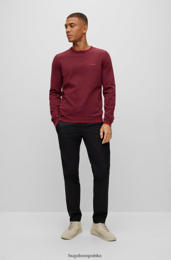 Hugo Boss ciemnoróżowy sweter hugo z bawełny organicznej o regularnym kroju z zaokrąglonym logo ciemno różowy R0X0H61488