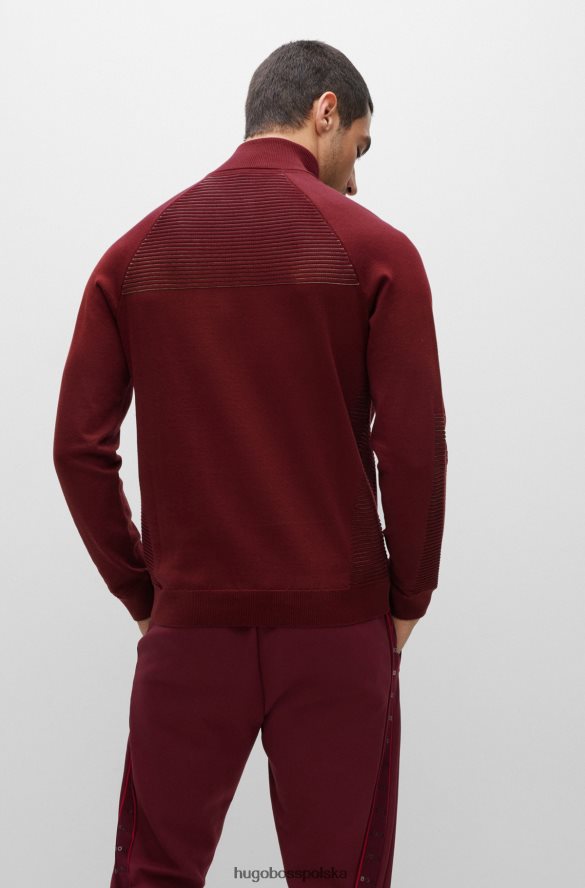 Hugo Boss ciemnoróżowy sweter hugo z organicznej bawełny, zapinany na zamek i dwukolorowe paski ciemno różowy R0X0H61749