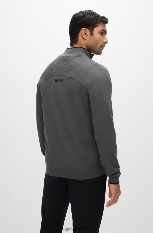 Hugo Boss ciemnoszary sweter hugo o regularnym kroju, zapinany na zamek i z haftowanymi logo ciemno szary R0X0H62048