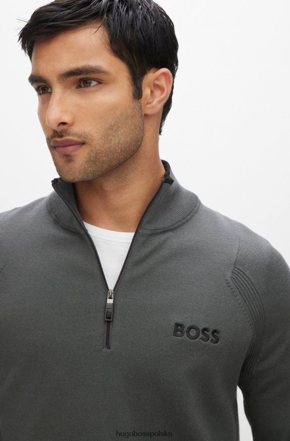 Hugo Boss ciemnoszary sweter hugo o regularnym kroju, zapinany na zamek i z haftowanymi logo ciemno szary R0X0H62048