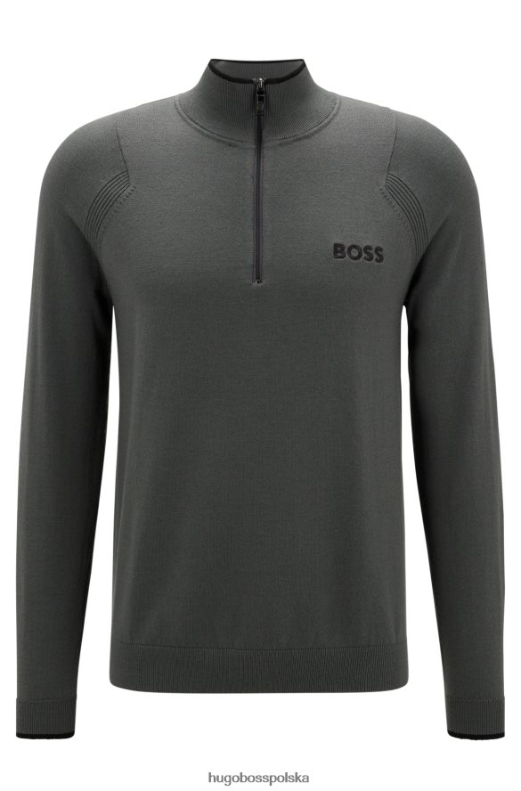Hugo Boss ciemnoszary sweter hugo o regularnym kroju, zapinany na zamek i z haftowanymi logo ciemno szary R0X0H62048