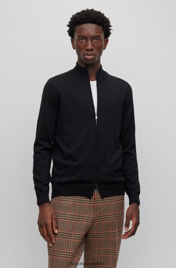 Hugo Boss czarny kardigan o regularnym kroju z dziewiczej wełny z charakterystycznym paskiem hugo czarny R0X0H62695