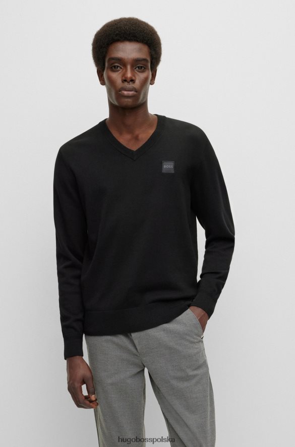 Hugo Boss czarny sweter hugo z bawełny i kaszmiru o regularnym kroju z naszywką z logo czarny R0X0H62504