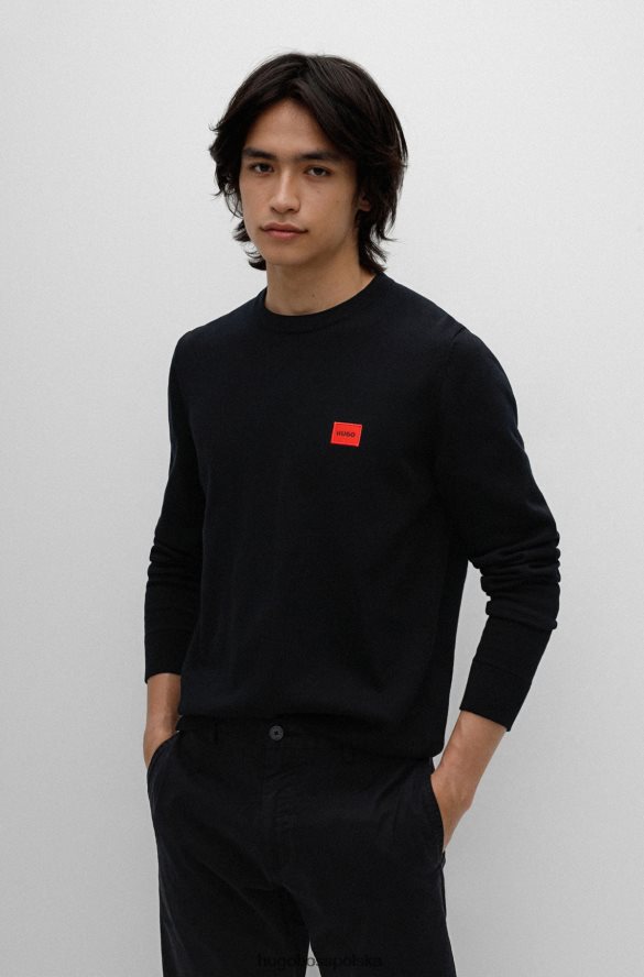 Hugo Boss czarny sweter hugo z organicznej bawełny z czerwoną metką z logo czarny R0X0H62399