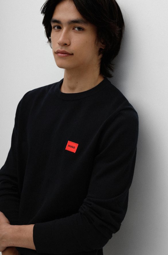 Hugo Boss czarny sweter hugo z organicznej bawełny z czerwoną metką z logo czarny R0X0H62399