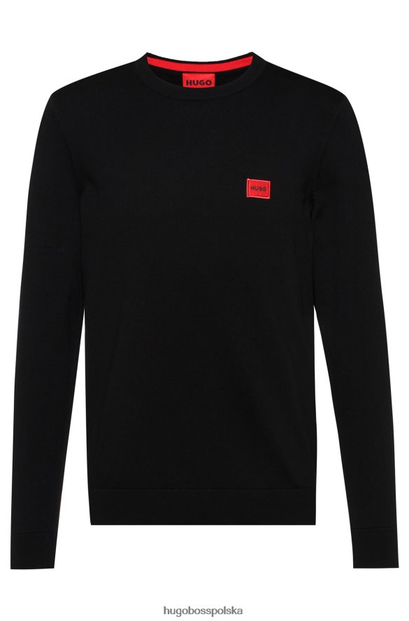 Hugo Boss czarny sweter hugo z organicznej bawełny z czerwoną metką z logo czarny R0X0H62399