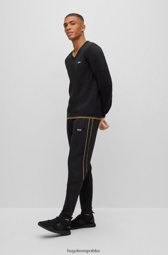 Hugo Boss czarny sweter hugo z organicznej bawełny, z dekoltem w kształcie litery V i zaokrąglonym logo czarny R0X0H64425