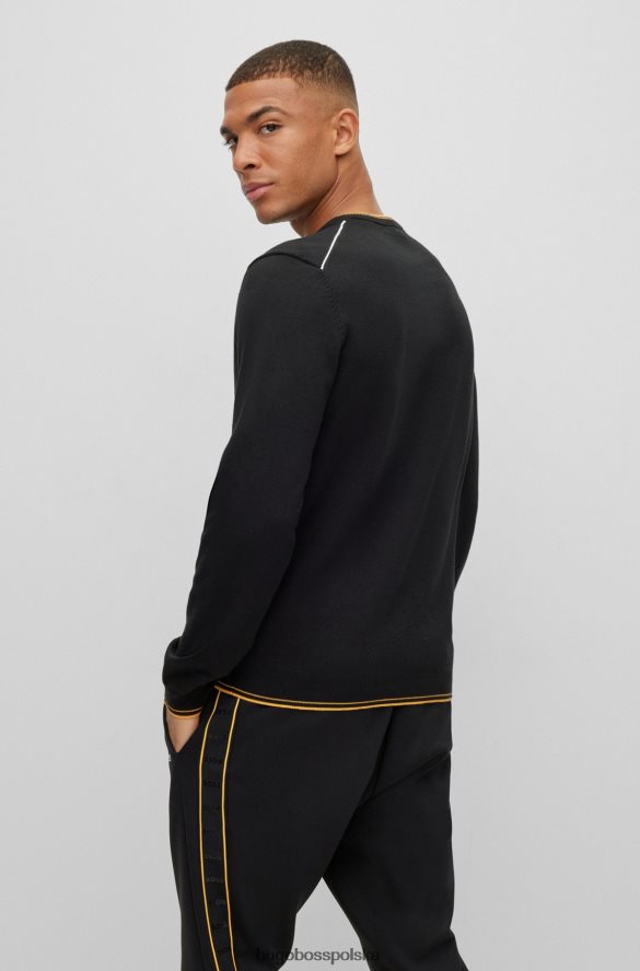 Hugo Boss czarny sweter hugo z organicznej bawełny, z dekoltem w kształcie litery V i zaokrąglonym logo czarny R0X0H64425