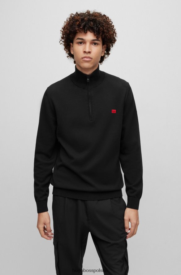 Hugo Boss czarny sweter hugo z organicznej bawełny, zapinany na zamek i czerwoną metką z logo czarny R0X0H62729