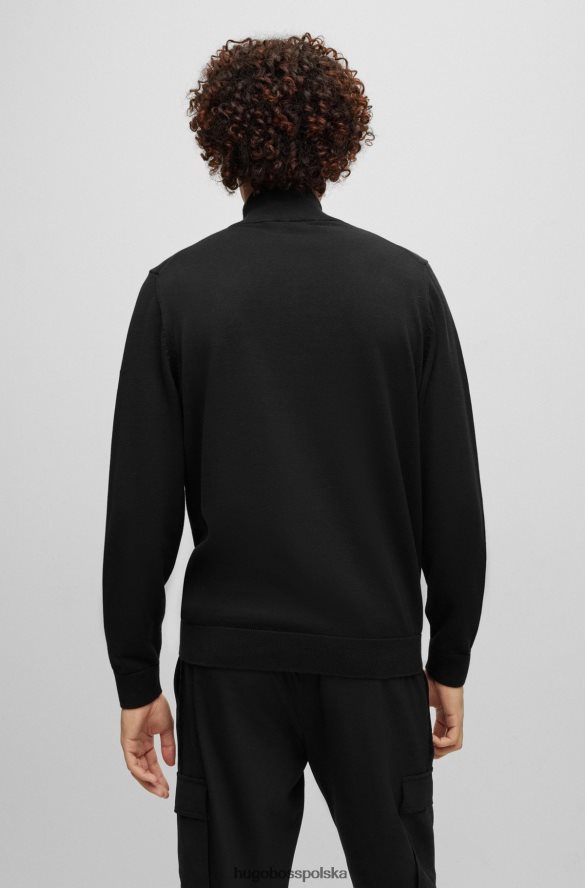 Hugo Boss czarny sweter hugo z organicznej bawełny, zapinany na zamek i czerwoną metką z logo czarny R0X0H62729