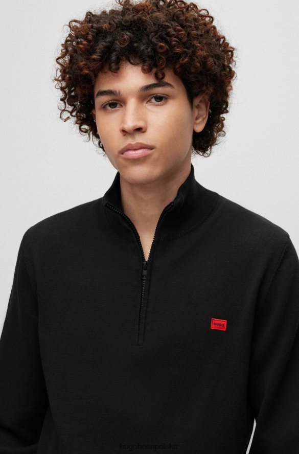 Hugo Boss czarny sweter hugo z organicznej bawełny, zapinany na zamek i czerwoną metką z logo czarny R0X0H62729