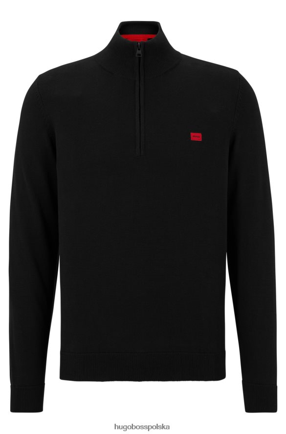 Hugo Boss czarny sweter hugo z organicznej bawełny, zapinany na zamek i czerwoną metką z logo czarny R0X0H62729