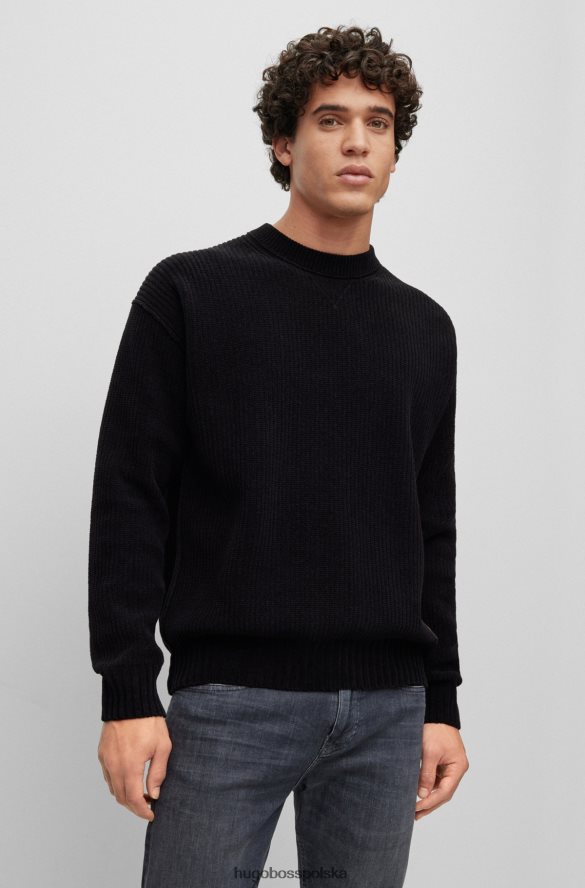 Hugo Boss czarny sweter o swobodnym kroju z czystej bawełny szenilowej hugo czarny R0X0H63638