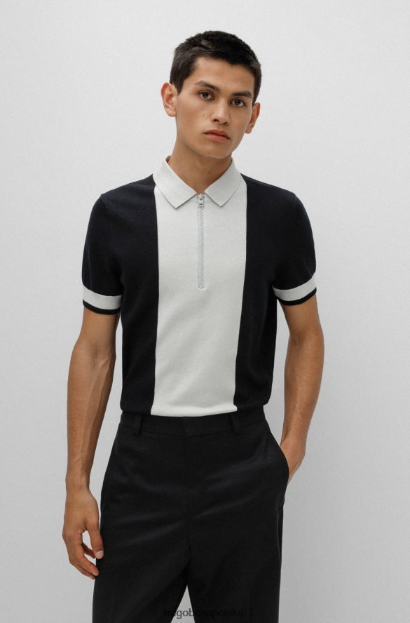 Hugo Boss czarny sweter polo hugo z domieszką bawełny, zapinany na zamek czarny R0X0H63967