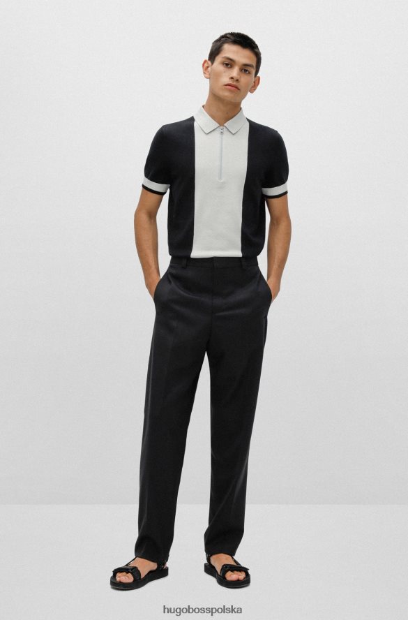 Hugo Boss czarny sweter polo hugo z domieszką bawełny, zapinany na zamek czarny R0X0H63967