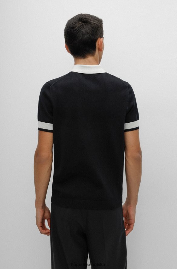 Hugo Boss czarny sweter polo hugo z domieszką bawełny, zapinany na zamek czarny R0X0H63967