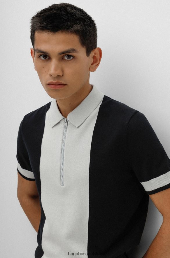 Hugo Boss czarny sweter polo hugo z domieszką bawełny, zapinany na zamek czarny R0X0H63967