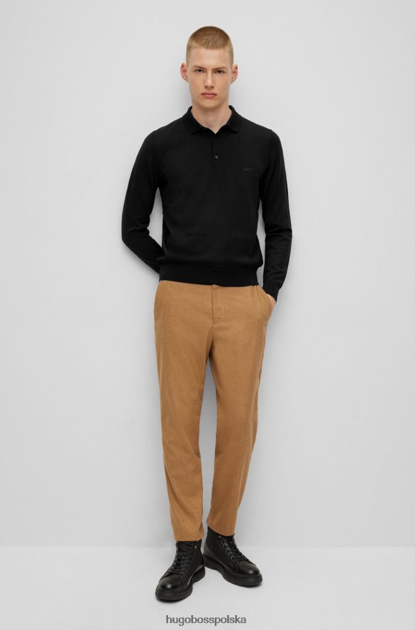 Hugo Boss czarny sweter polo z dziewiczej wełny z haftowanym logo hugo czarny R0X0H61278