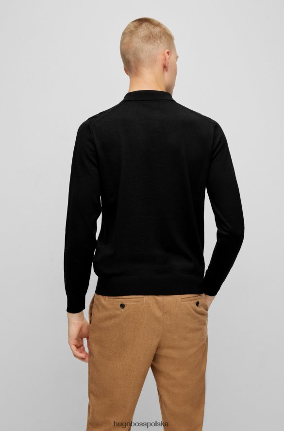 Hugo Boss czarny sweter polo z dziewiczej wełny z haftowanym logo hugo czarny R0X0H61278