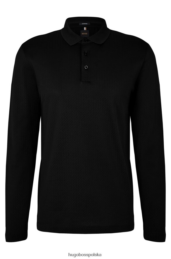 Hugo Boss czarny sweter polo z dziewiczej wełny z haftowanym logo hugo czarny R0X0H61278