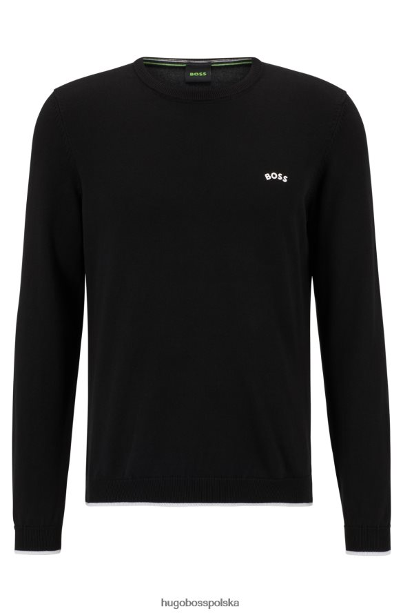 Hugo Boss czarny sweterek o regularnym kroju z bawełny organicznej z zaokrąglonym logo hugo czarny R0X0H64610