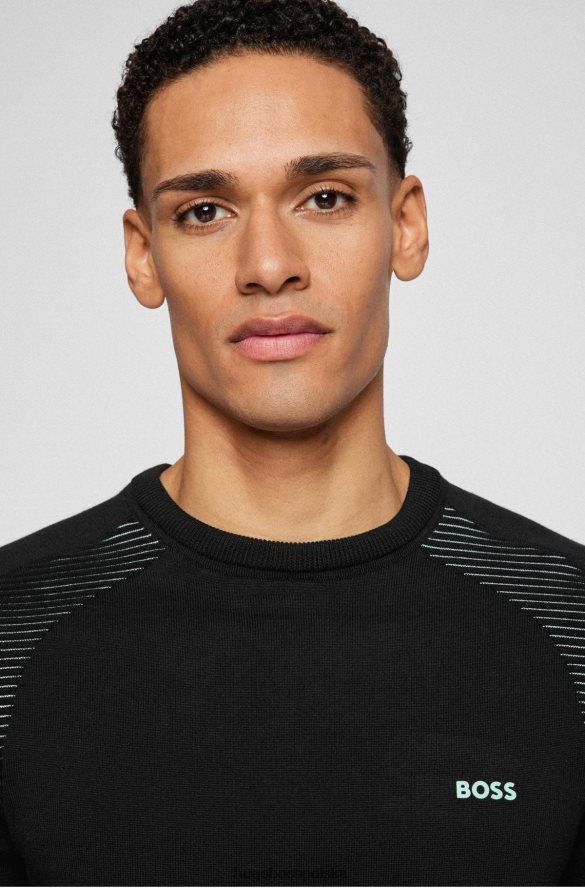Hugo Boss czarny sweterek z bawełny organicznej w dwukolorowe paski hugo czarny R0X0H62149