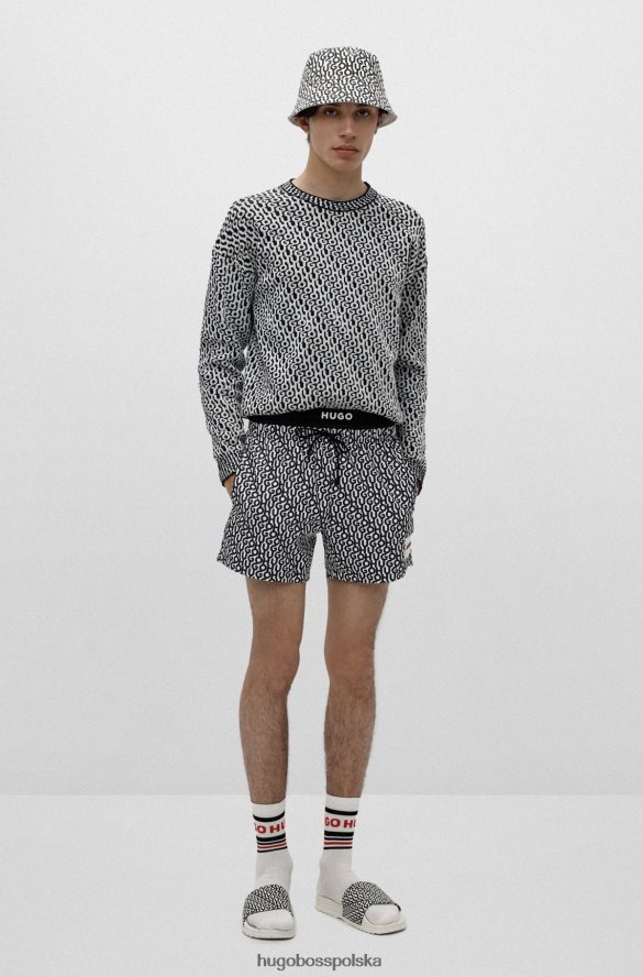 Hugo Boss czarny wzorzysty sweter o swobodnym kroju z żakardowym logo hugo na całej powierzchni czarne wzorzyste R0X0H62514