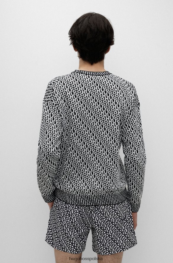 Hugo Boss czarny wzorzysty sweter o swobodnym kroju z żakardowym logo hugo na całej powierzchni czarne wzorzyste R0X0H62514