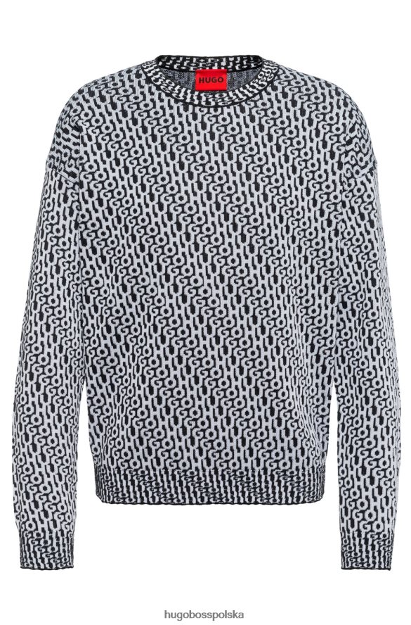 Hugo Boss czarny wzorzysty sweter o swobodnym kroju z żakardowym logo hugo na całej powierzchni czarne wzorzyste R0X0H62514