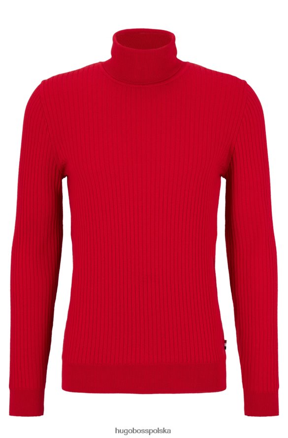 Hugo Boss czerwony prążkowany sweterek z golfem wykonany z odpowiedzialnej wełny merynosów hugo czerwony R0X0H63238