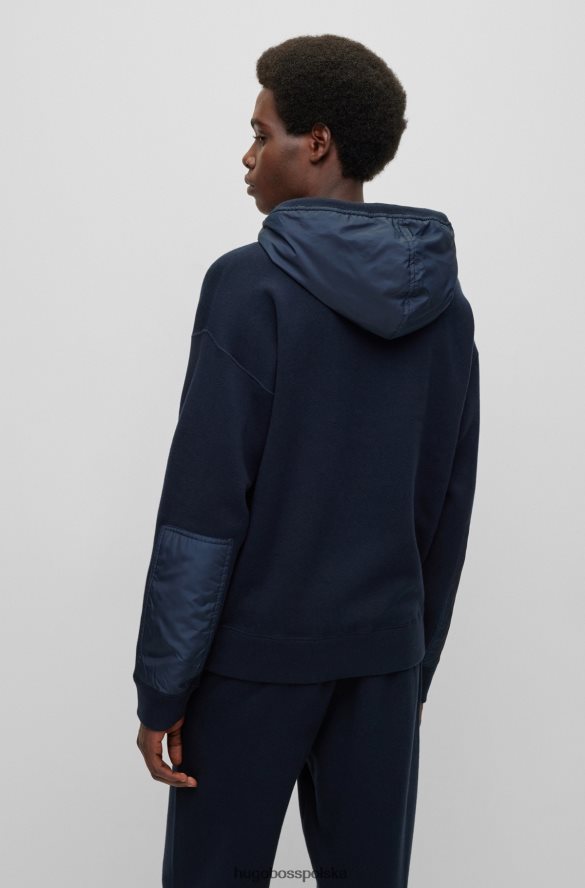 Hugo Boss dwustronna bluza z kapturem z bawełny i dziewiczej wełny hugo w kolorze ciemnoniebieskim ciemny niebieski R0X0H61866