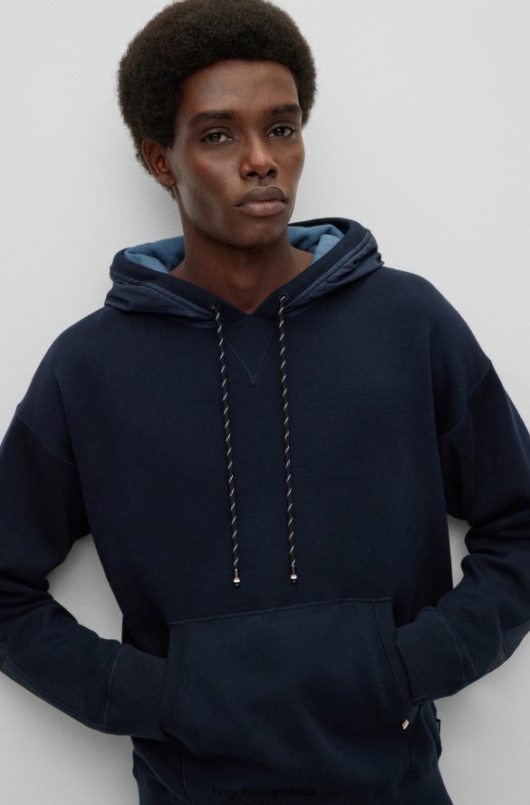 Hugo Boss dwustronna bluza z kapturem z bawełny i dziewiczej wełny hugo w kolorze ciemnoniebieskim ciemny niebieski R0X0H61866