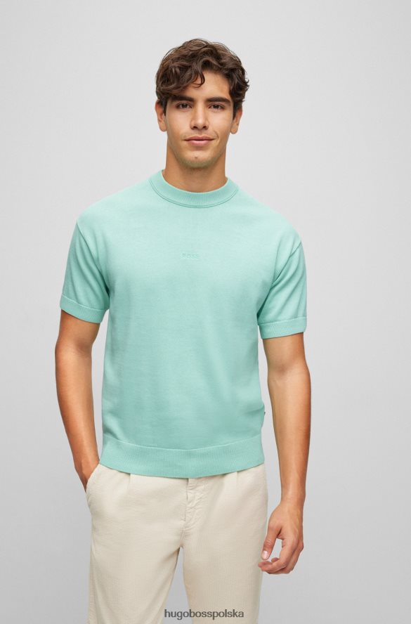 Hugo Boss dzianinowy bawełniany sweterek z krótkim rękawem i haftowanym logo Hugo w kolorze jasnozielonym jasnozielony R0X0H63126
