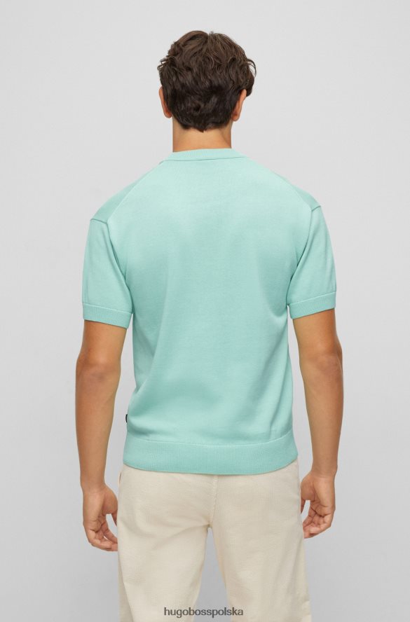 Hugo Boss dzianinowy bawełniany sweterek z krótkim rękawem i haftowanym logo Hugo w kolorze jasnozielonym jasnozielony R0X0H63126