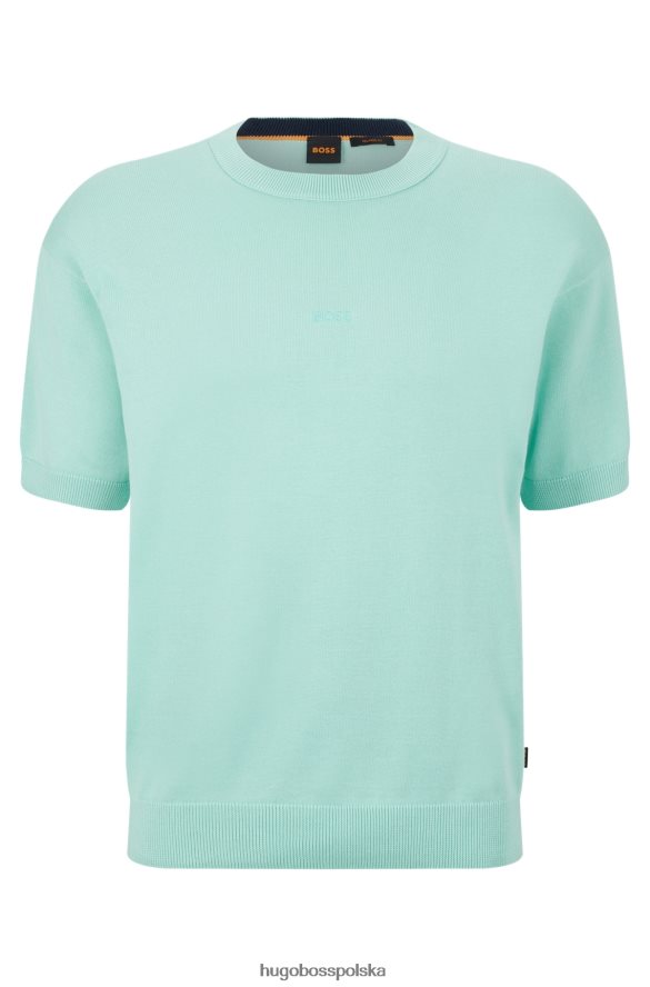 Hugo Boss dzianinowy bawełniany sweterek z krótkim rękawem i haftowanym logo Hugo w kolorze jasnozielonym jasnozielony R0X0H63126