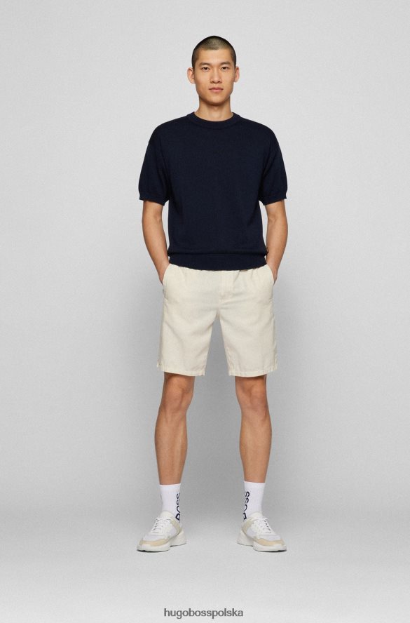 Hugo Boss dzianinowy bawełniany sweterek z krótkim rękawem i haftowanym logo w kolorze granatowym hugo ciemny niebieski R0X0H63124