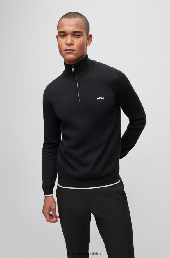Hugo Boss hugo Czarny sweter z bawełny organicznej, zapinany na zamek i zaokrąglone logo czarny R0X0H6973
