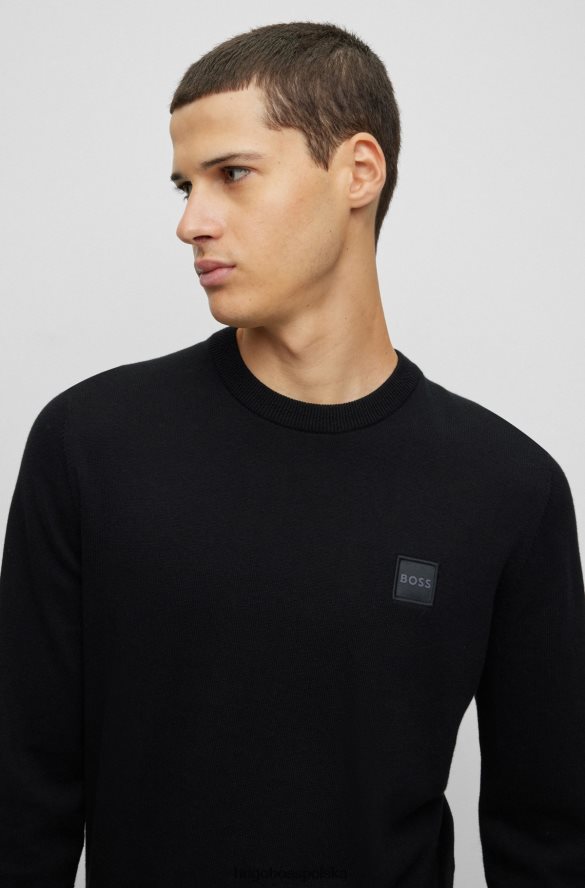 Hugo Boss hugo Czarny sweter z okrągłym dekoltem z bawełny i kaszmiru z logo czarny R0X0H6937