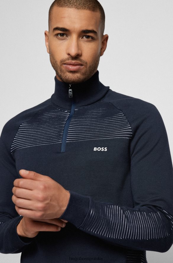 Hugo Boss hugo Sweter z bawełny organicznej, zapinany na zamek i dwukolorowe paski w kolorze ciemnoniebieskim ciemny niebieski R0X0H61751