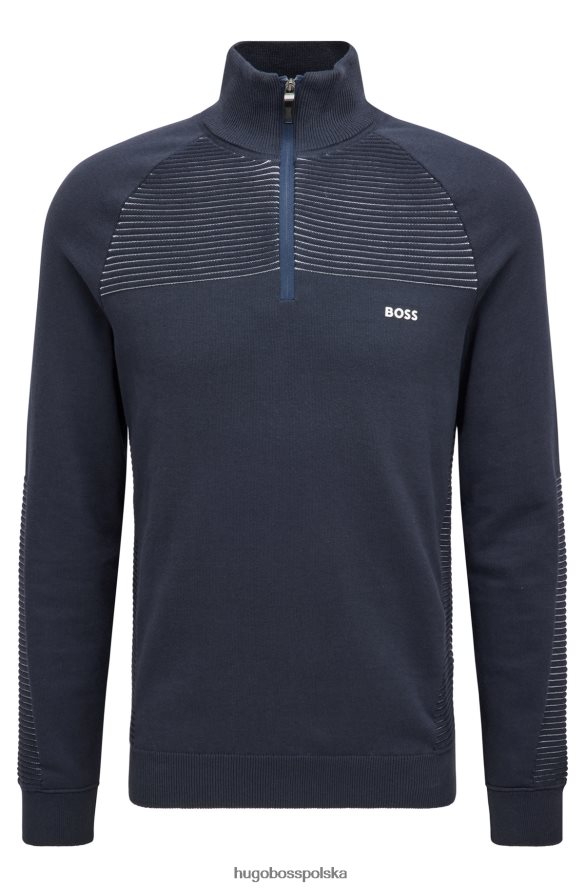 Hugo Boss hugo Sweter z bawełny organicznej, zapinany na zamek i dwukolorowe paski w kolorze ciemnoniebieskim ciemny niebieski R0X0H61751