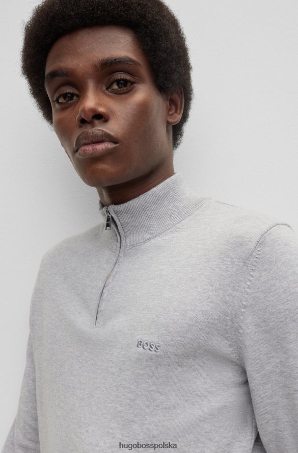 Hugo Boss hugo Sweter z bawełny organicznej, zapinany na zamek i wyszytym logo, jasnoszary jasnoszary R0X0H61637